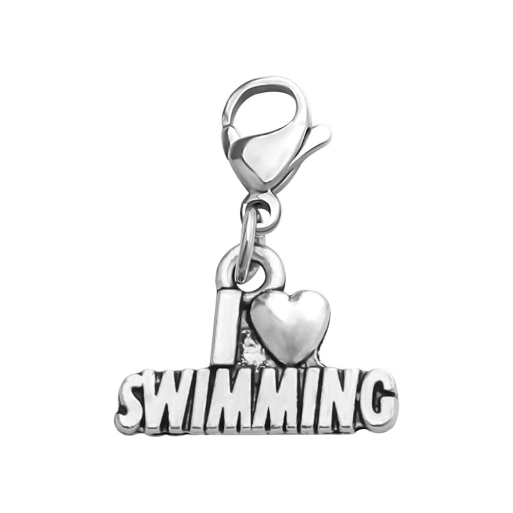 4373 Swimming Clip-On Charm with Card – Swimming Jewely, Silver-Tone